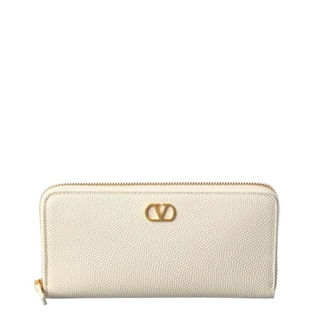 Valentino Vlogo Leather Ziparound Wallet, White